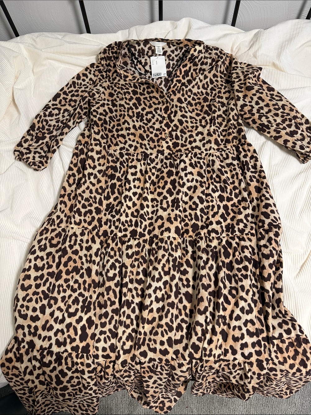 H&M Tiered Midi Dress Leopard Print Brown & Black Medium NWT